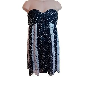 Vintage Y2K-90s Kudu Women's Sheer Lined Strapless Polka Dot Ruffle Top Summer S